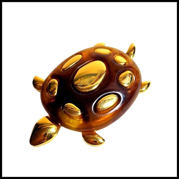 Vintage Liz Claiborne Gold Tone Turtle Brooch Pin - Picture 1 of 11